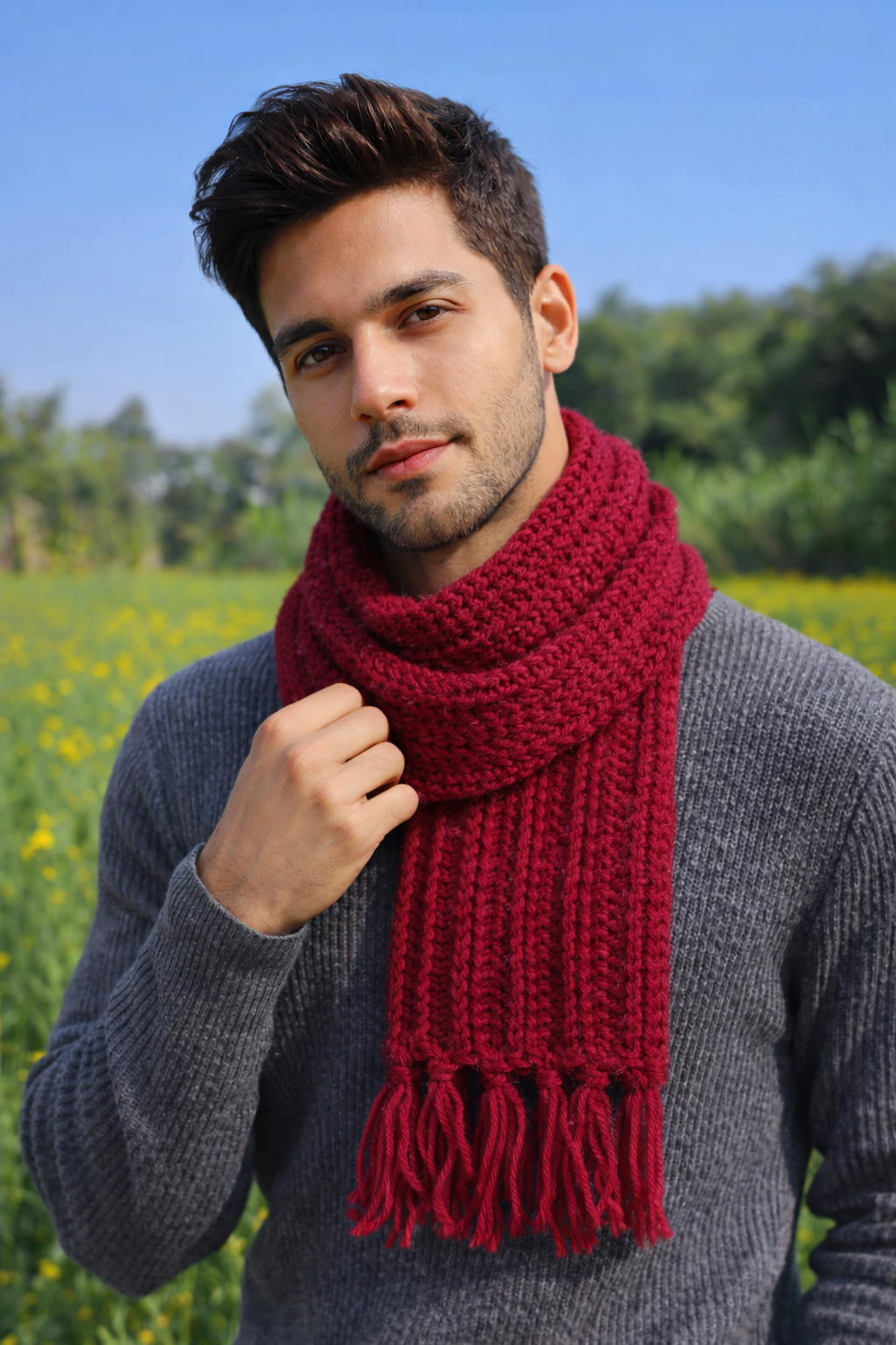 Men's Handwoven Knitted Muffler – Soft, Warm & Timeless